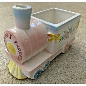 Vintage Ceramic Train Planter Nursery Baby Pink Blue Napco Mod Retro 60s 70s
